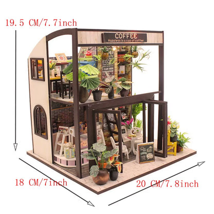 DIY 3D Puzzles Wooden Toy Miniature Dollhouse Handmade Doll House Model Building Kits Coffee House Toys for Children Gifts