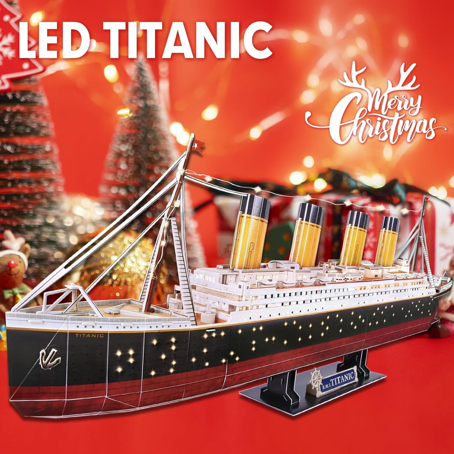 Cubicfun Titanic 3D LED Puzzles for Adults 88 CM 266 Pieces,Titanic Toys for Teens, Home Decor Birthday Gifts Adults Gifts for Mom