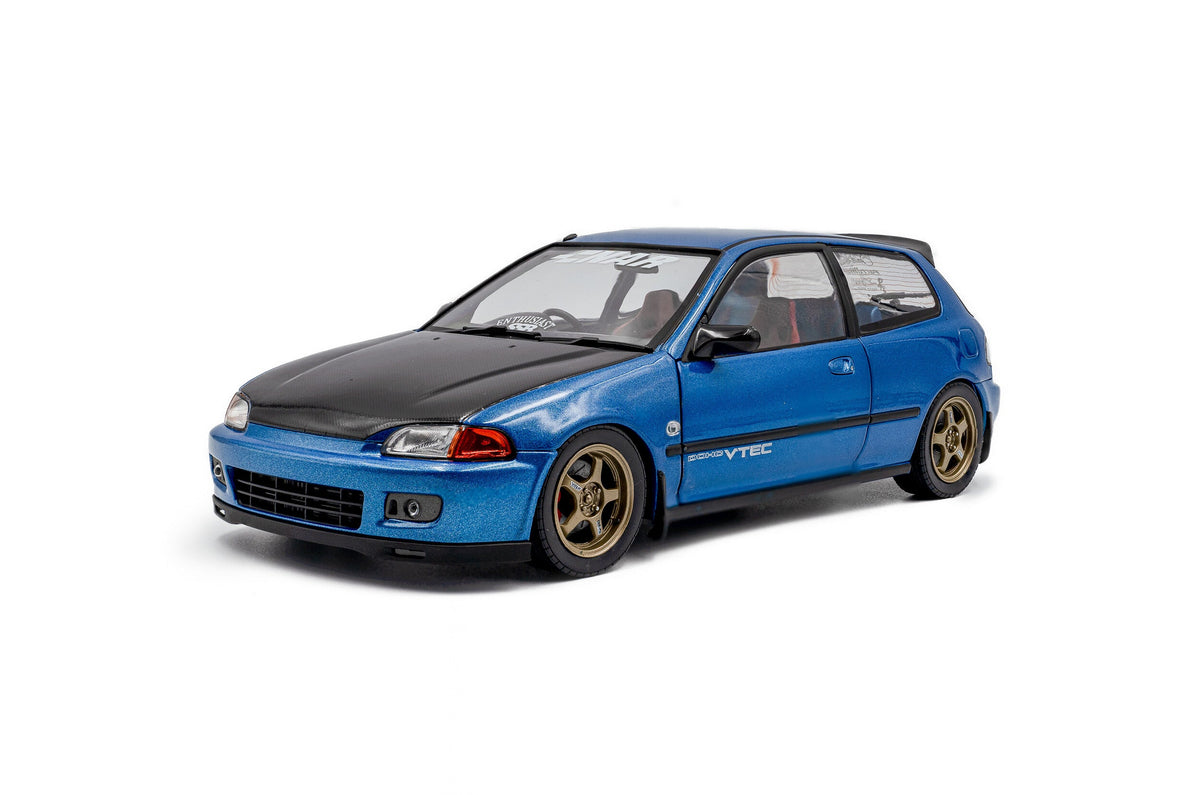 Solido 1991 Honda Civic EG6 SiR II Solido Works Cobalt Blue Pearl w/ Carbon Fiber Hood 1:18