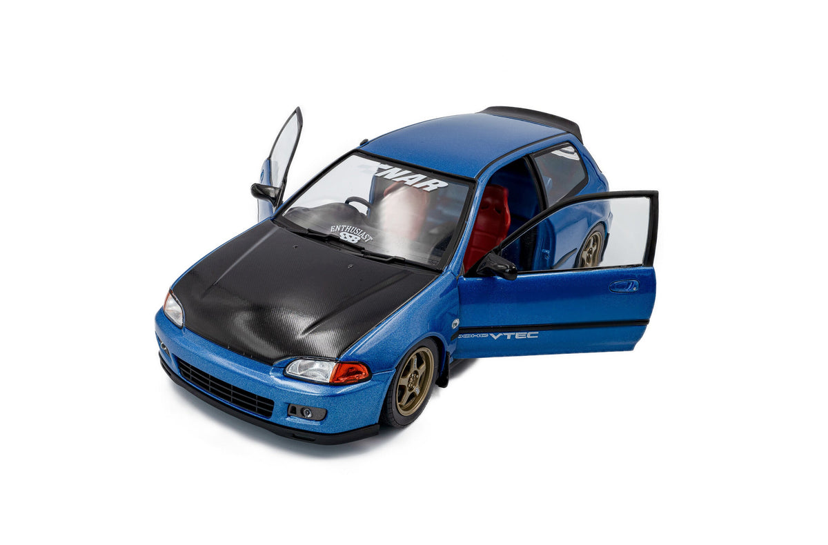 Solido 1991 Honda Civic EG6 SiR II Solido Works Cobalt Blue Pearl w/ Carbon Fiber Hood 1:18